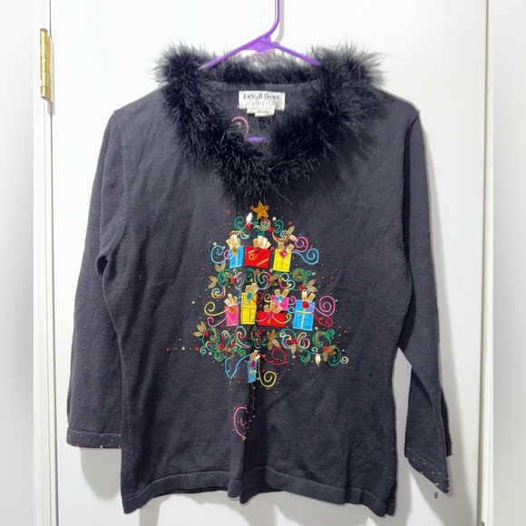 Jack B Quick Sweaters - Jack B Quick Sz M Christmas Tree Sweater Presents Gifts Sequins Bead Embellished